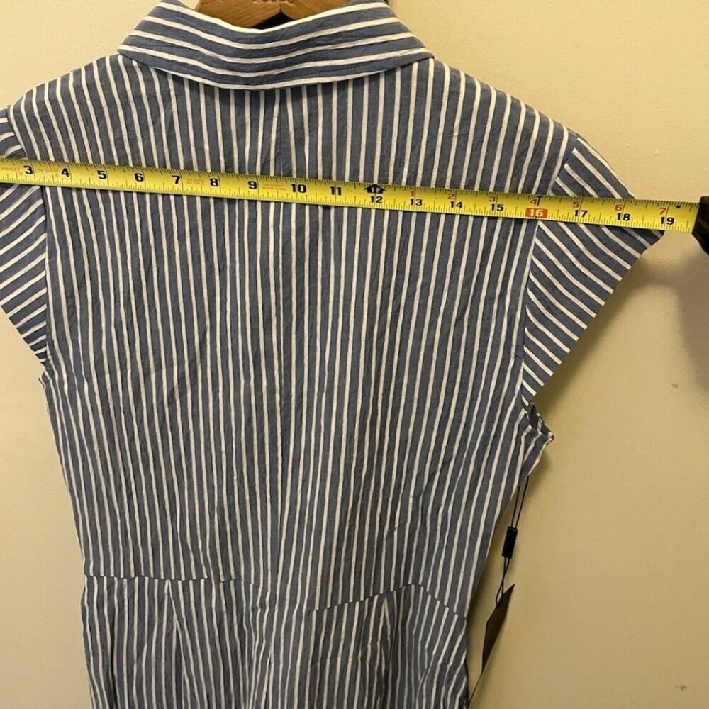 White House Black Market Blue Stripe Shirt Dress Size 2 NWT Button Front Summer - Picture 12 of 15